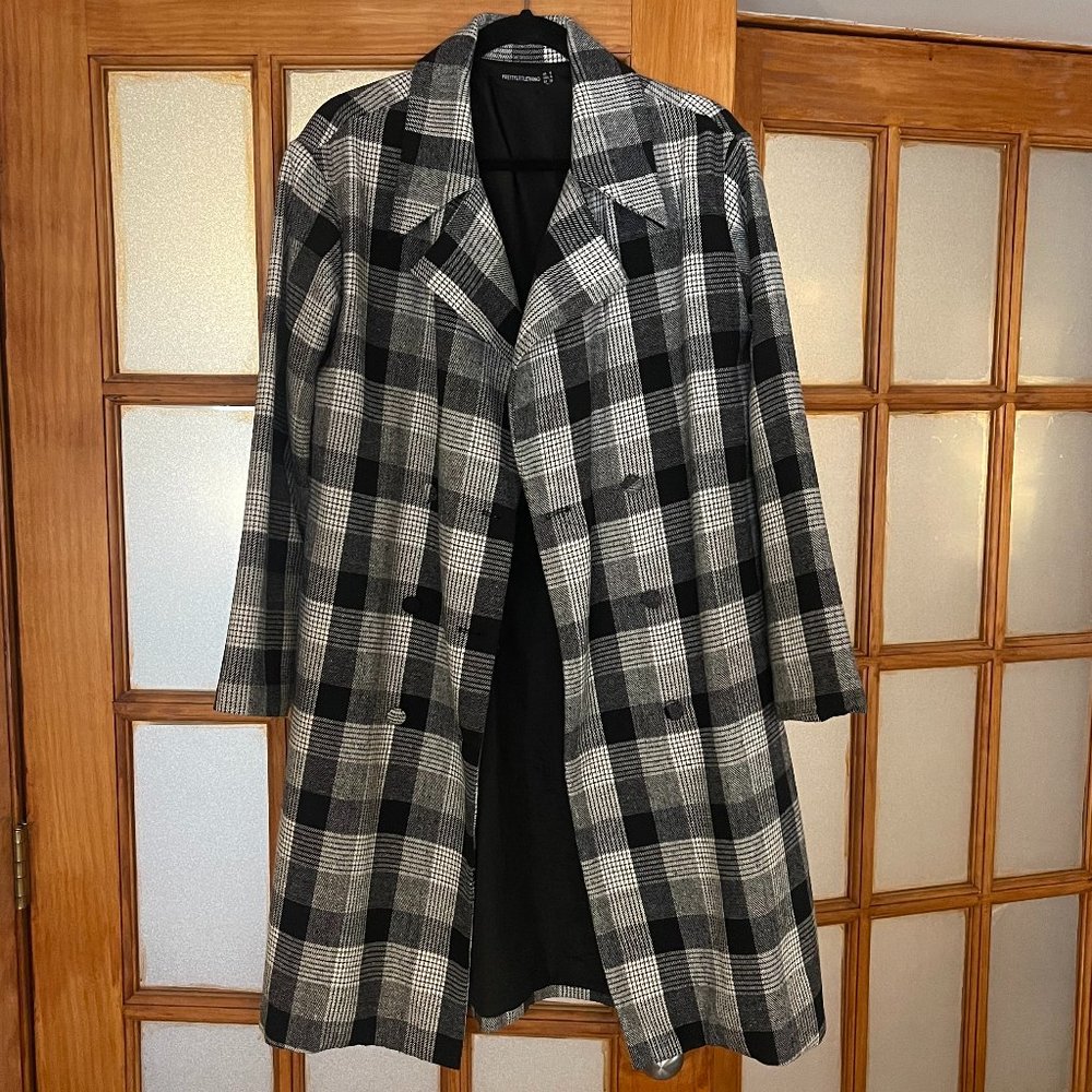 Grey Check Oversized Pea Coat Tall